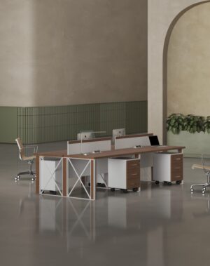 The Cube 4 Cluster Workstation White Leg is stylish office workstation from Highmoon Furniture.